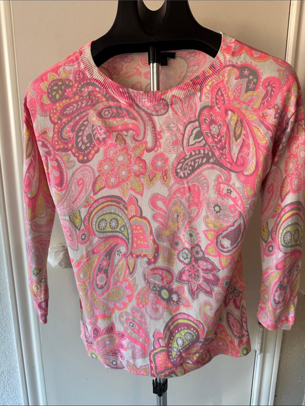 Talbots Pink Paisley Long Sleeve Tee with Gray & Yellow Accents